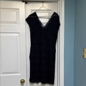 Marina 14 Petite V-Neck Navy Lace Midi Dress